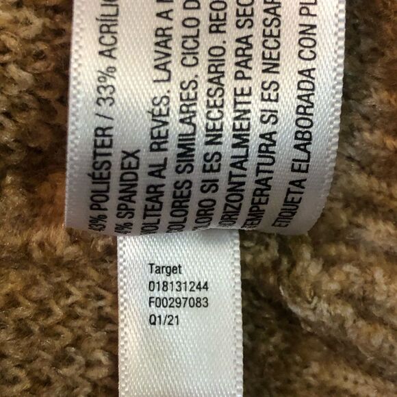 A New Day Women’s Oversized Boyfriend Sweater Tan Green Stripes Pockets Buttons - Picture 5 of 7